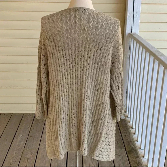 J Jill Pointelle Open Cardigan Sweater Linen Blend Size Medium Beige *READ - Picture 2 of 8